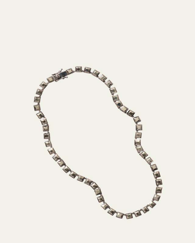 Sterling Silver Riviere Tile Necklace with Pyrite and Black Rhodium
